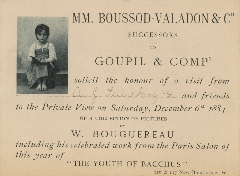 Invitation til en udstilling med værker af William Bouguereau af English School