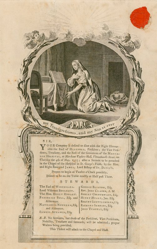 Invitation til at spise med den ærede jarl af Hertford den 4. maj 1775 af English School