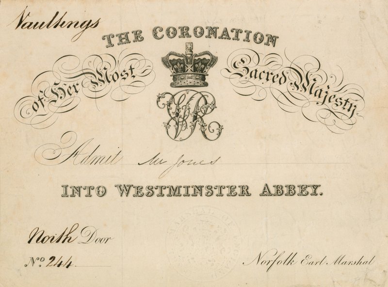 Invitation til kroningen af Hendes Helligste Majestæt i Westminster Abbey, 28. juni 1838 af English School