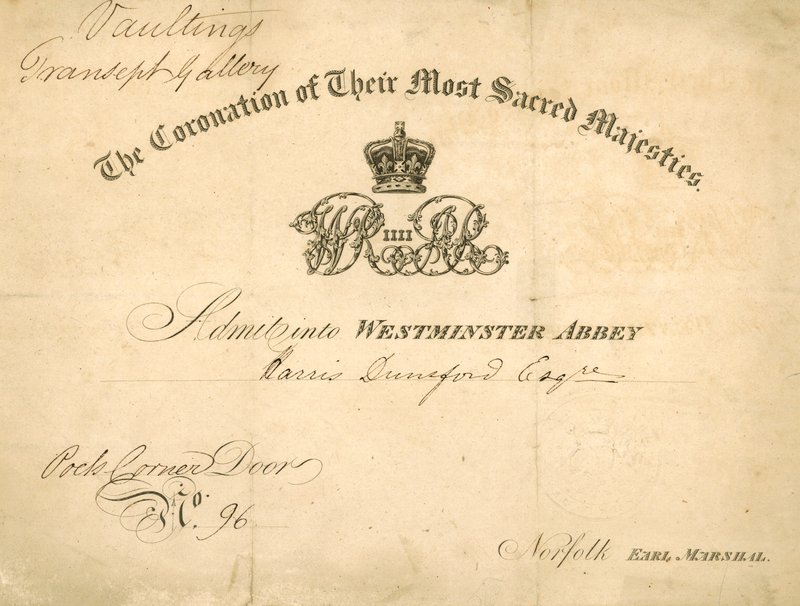 Invitation til kroningen af kong William IV og dronning Adelaide af English School
