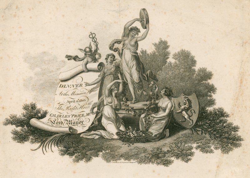 Invitation til Lord Mayors-middag i Mansion House, London, 11. april 1803 af English School