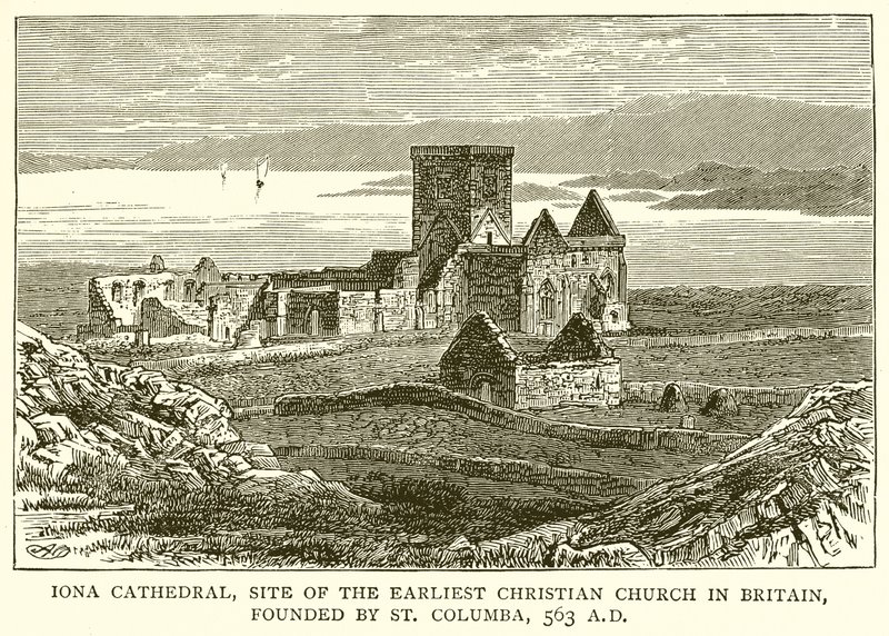 Iona Cathedral, stedet for den tidligste kristne kirke i Storbritannien, grundlagt af St. Columba, 563 e.Kr. af English School
