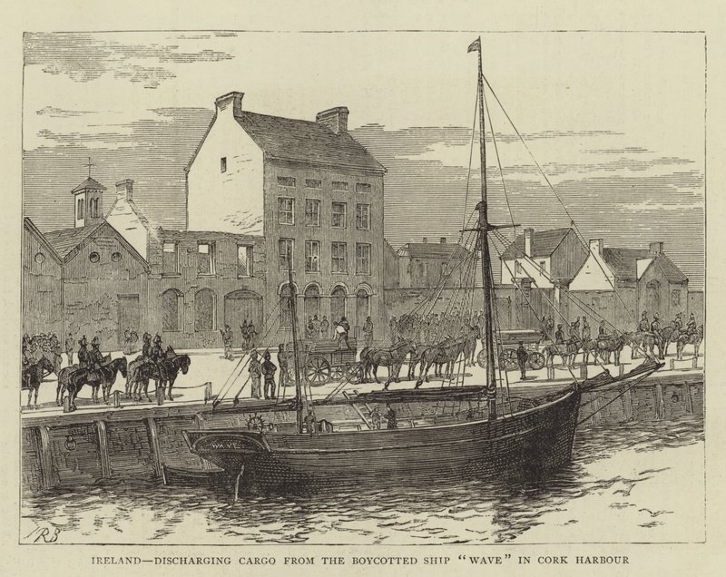Irland, losser last fra det boykottede skib "Wave" i Cork Harbor (gravering) af English School