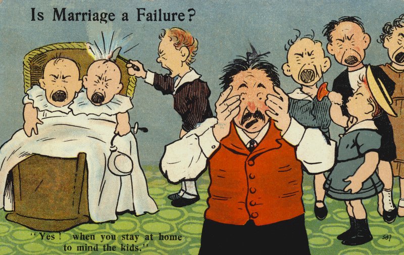 Er ægteskabet en fiasko? (farve litho) af English School