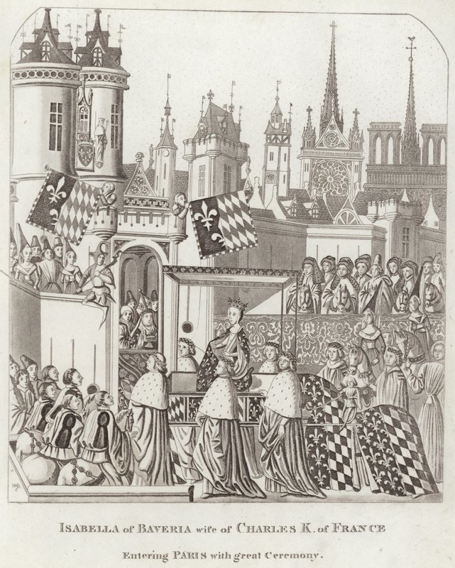 Isabella af Bayern, hustru til Charles K. af Frankrig, der går ind i Paris med stor ceremoni af English School