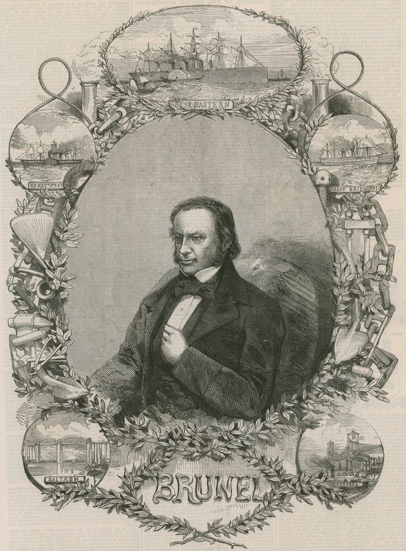 Isambard Kingdom Brunel omgivet af nogle af sine præstationer af English School