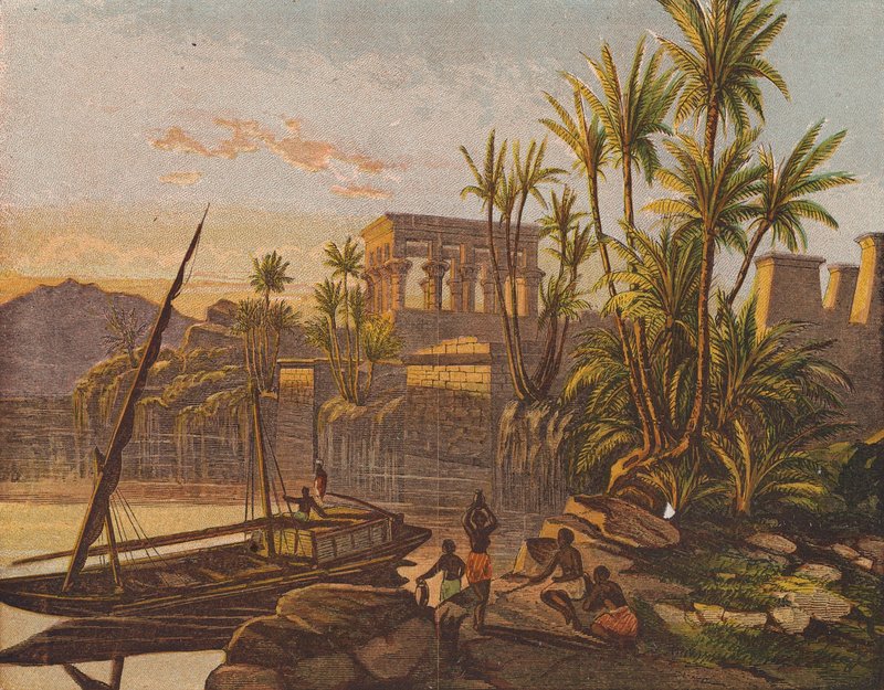 Øen Philae, Egypten (farvelitografi) af English School
