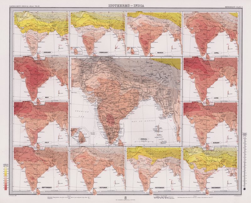 Isotermer, Indien (farvelitografi) af English School