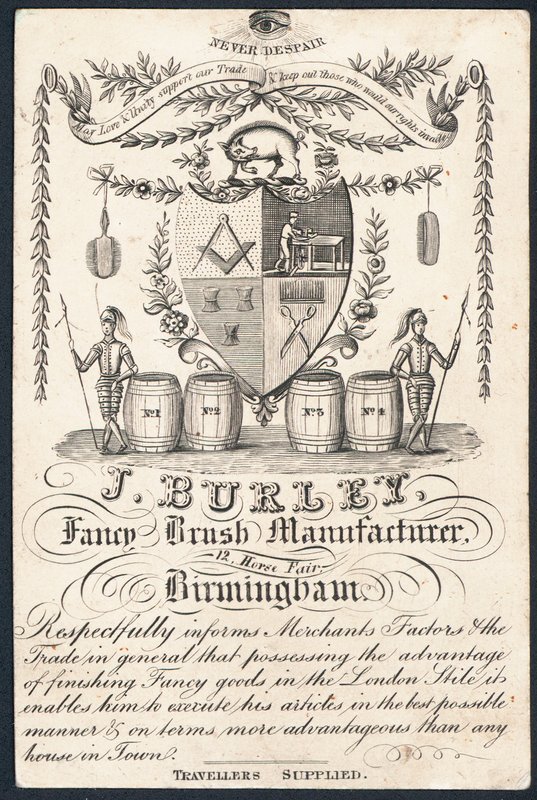 J Burley, Fancy Brush Manufacturer, handelskort af English School