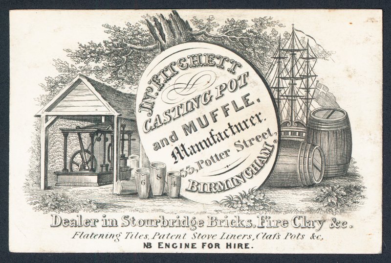 J N Fitchett, støbegryde- og muffelfabrikant, handelskort af English School
