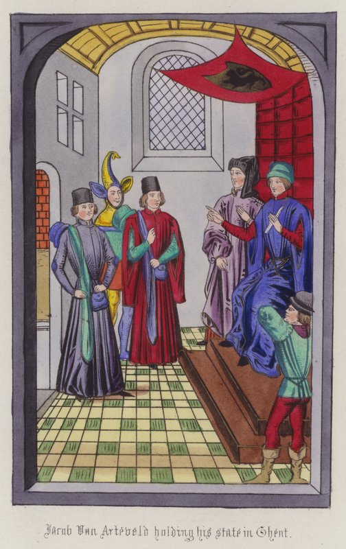 Jacob Von Artaveld holder sin stat i Gent (farvet gravering) af English School