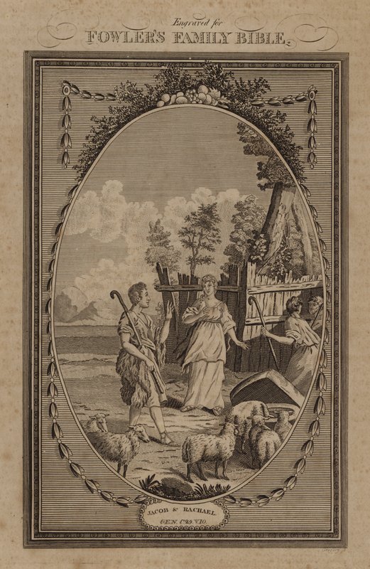 Jakob og Rachael, Første Mosebog, kapitel 29, vers 10 (gravering) af English School