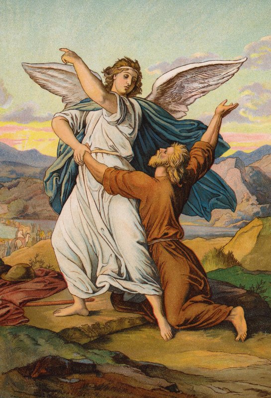Jakob kæmper med englen (chromolitho) af English School