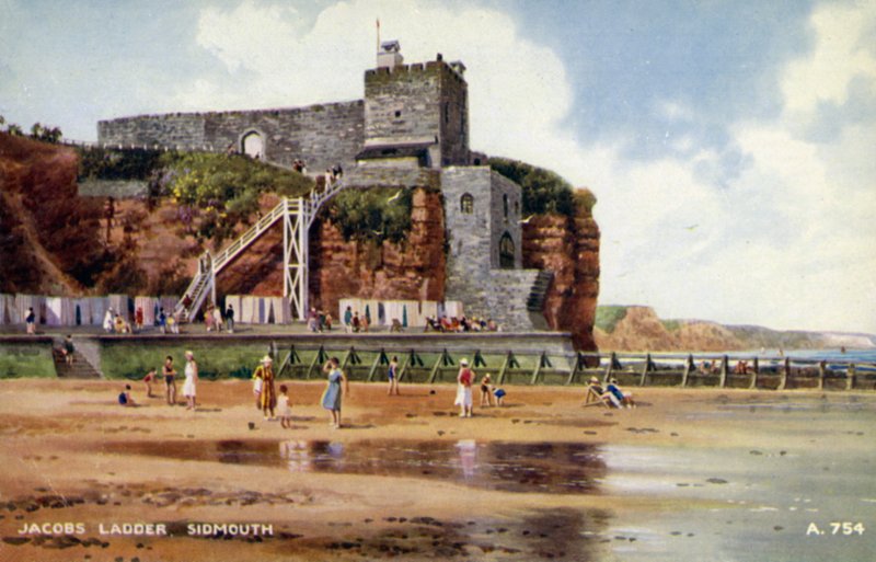 Jacobs Ladder, Sidmouth (farve litho) af English School