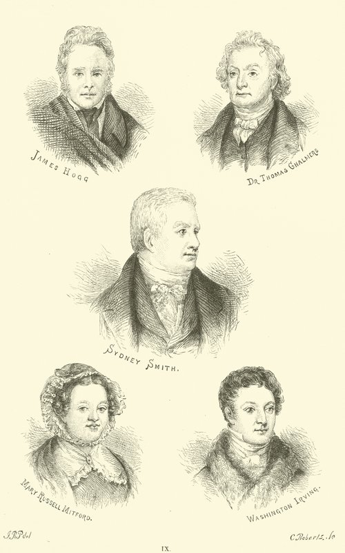James Hogg, Dr. Thomas Chalmers, Sydney Smith, Mary Russell Mitford, Washington Irving af English School