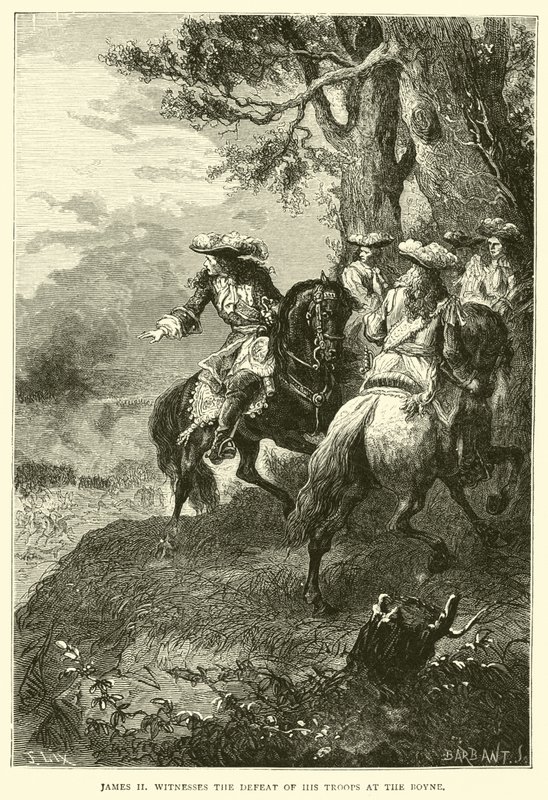 James II er vidne til sine troppers nederlag ved Boyne af English School