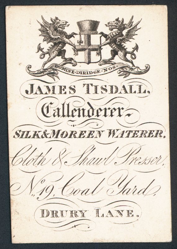 James Tisdall, Callenderer, silke and moreen waterer, trade card af English School