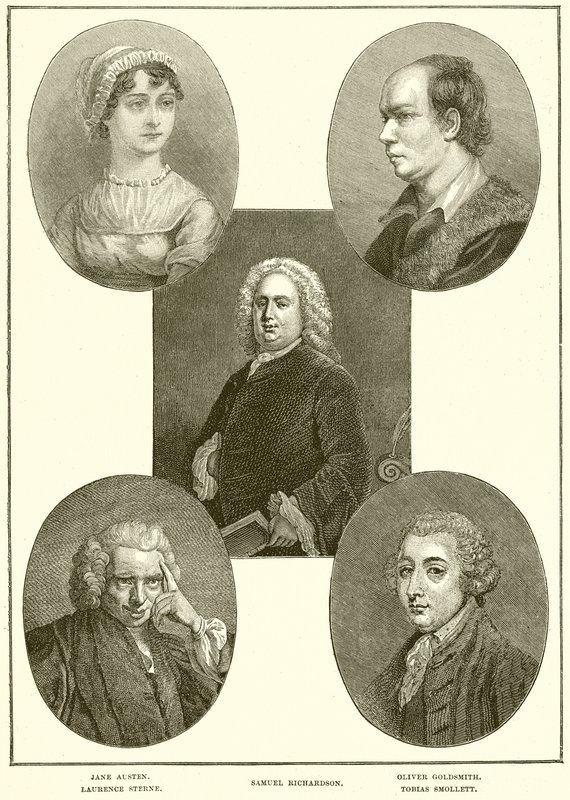 Jane Austen, Laurence Stern, Samuel Richardson, Oliver Goldsmith, Tobias Smollett af English School