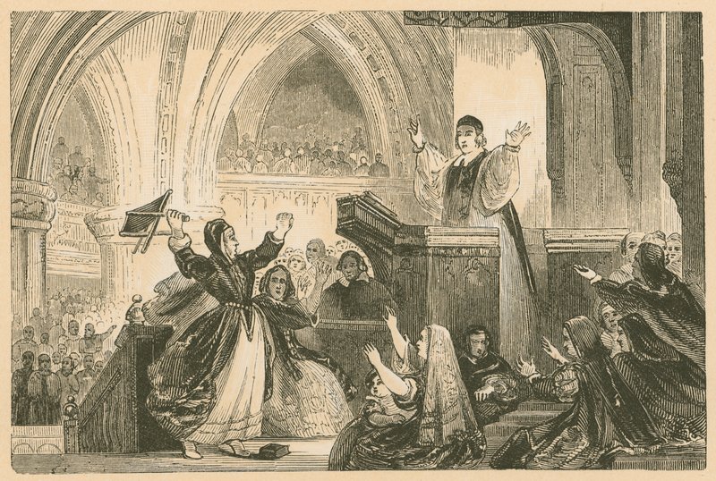 Janet Geddes i St. Giles Church, Edinburgh, 1637 af English School