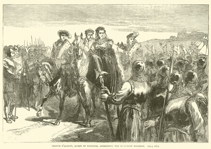 Jeanne d"Albret, dronning af Navarra, taler til huguenotsoldaterne af English School