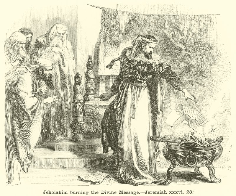Jojakim brænder det guddommelige budskab, Jeremias, xxxvi, 23 af English School