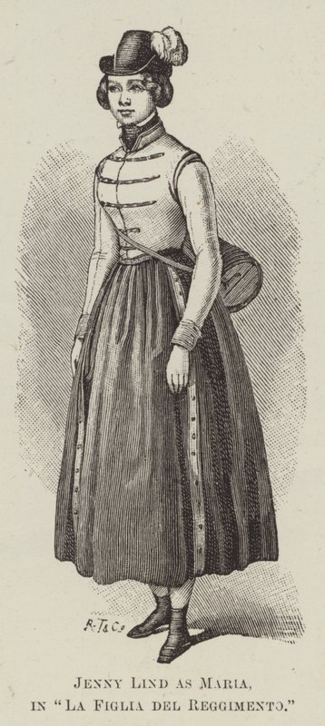 Jenny Lind som Maria, i "Regimentets datter" (gravering) af English School