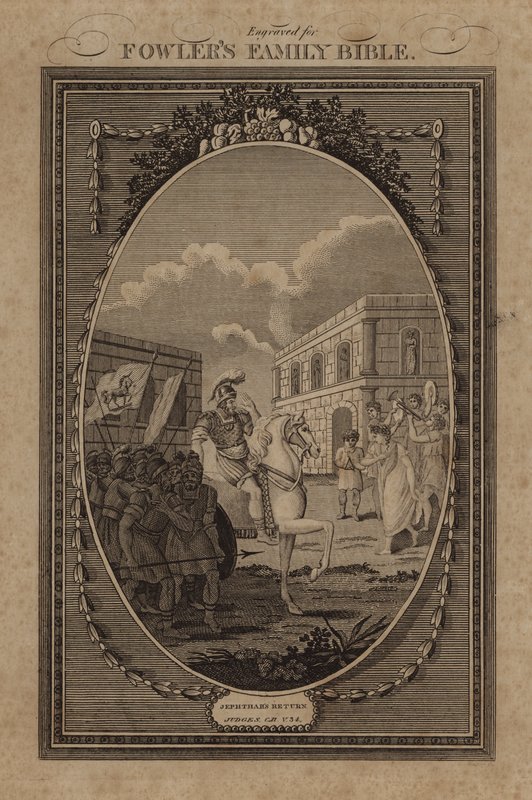 Jeftas tilbagevenden, dommere, kapitel 11, vers 34 (gravering) af English School