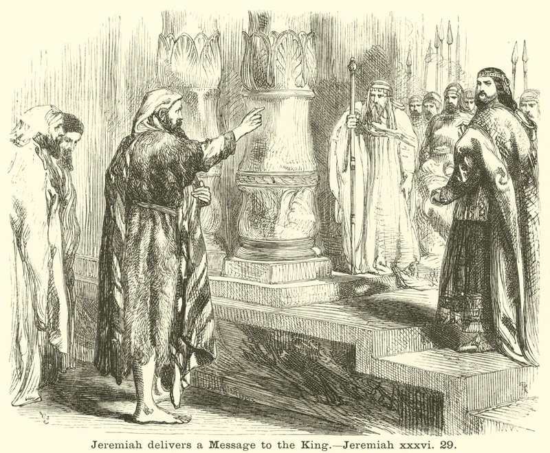 Jeremias leverer et budskab til kongen, Jeremias, xxxvi, 29 af English School