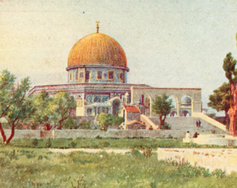 Jerusalem, Klippemoskeen (farvelitografi) af English School