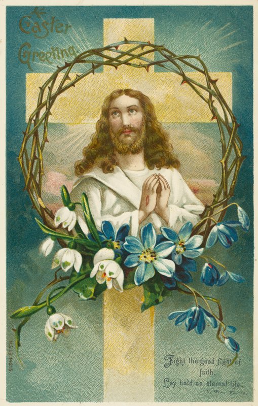 Jesus Kristus, kors og tornekrone (chromolitho) af English School