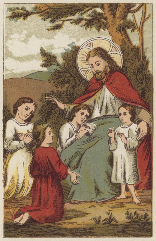 Jesus Kristus og børn (farve litho) af English School
