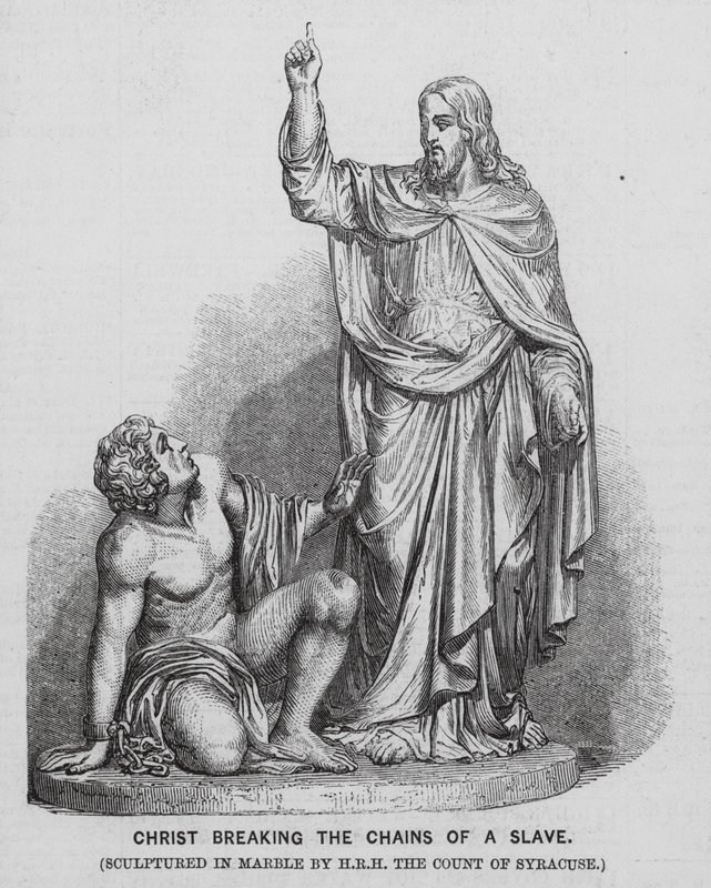 Jesus Kristus bryder en slaves lænker (gravering) af English School