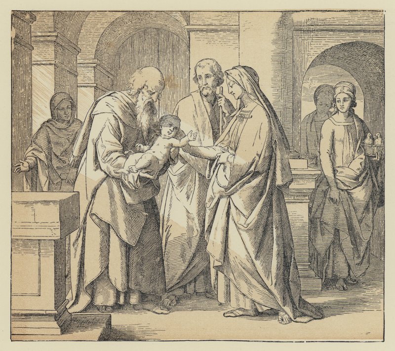 Jesus ført ind i templet (gravering) af English School