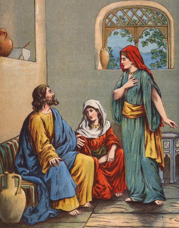 Jesus i Marthas og Marias hus (farvelitografi) af English School