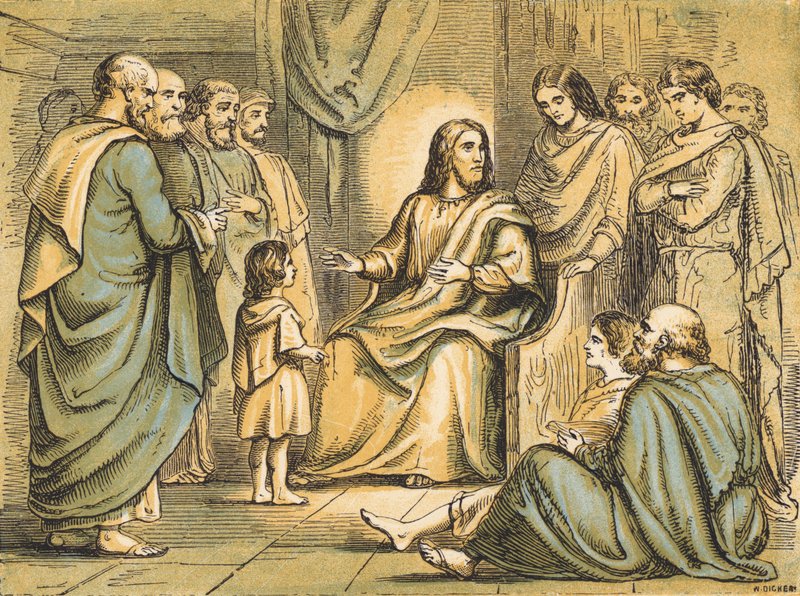 Jesus underviser sine disciple (farvet indgravering) af English School