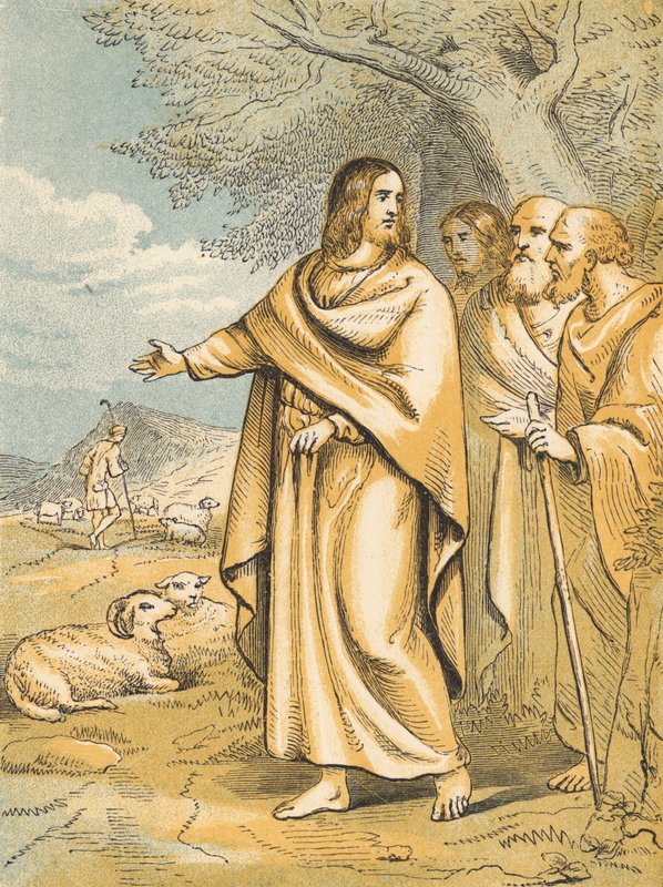 Jesus den gode hyrde (farvet indgravering) af English School