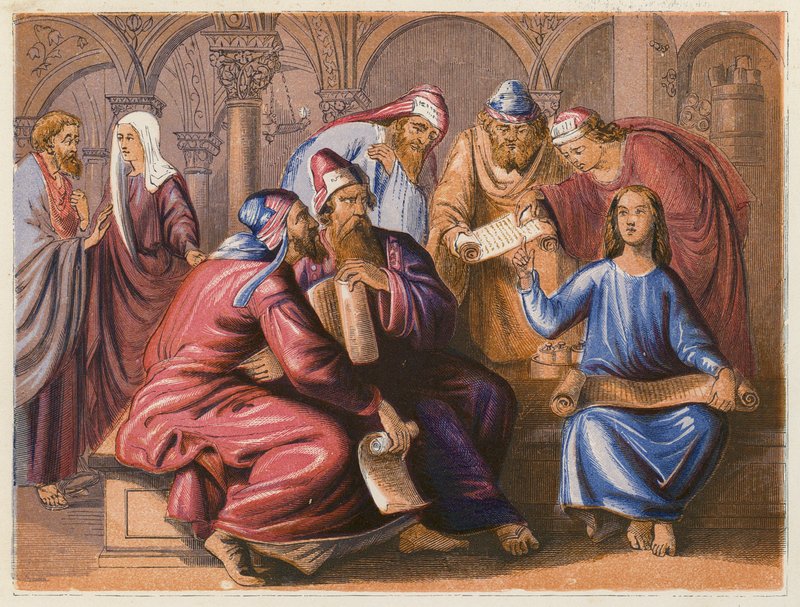 Jesus med lægerne (farvelitografi) af English School