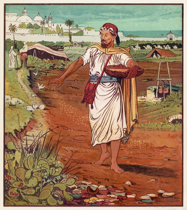 Jesu lignelser: Såmanden og sæden (farve litho) af English School