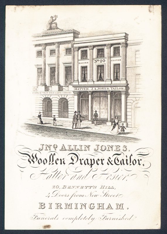 John Allin Jones, ulden draper og skrædder, hattemager og strømpebukser, handelskort af English School