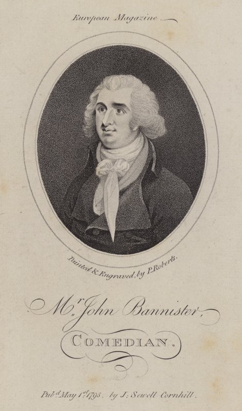 John Bannister, engelsk skuespiller, komiker og teaterchef (gravering) af English School