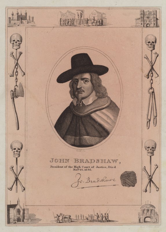 John Bradshaw, præsident for High Court of Justice, døde den 22. november 1695 af English School