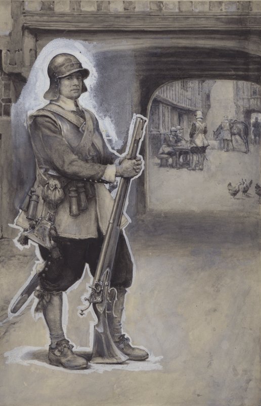 John Bunyan som soldat (gouache på papir) af English School