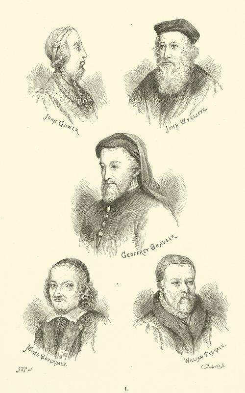 John Gower, John Wycliffe, Geoffrey Chaucer, Miles Coverdale, William Tyndale af English School