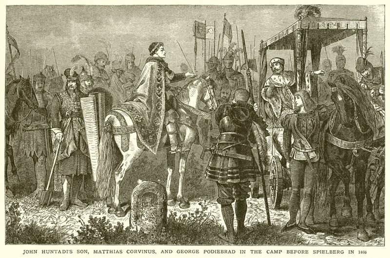 John Hunyadis Son, Matthias Corvinus og George Podiebrad i lejren før Spielberg i 1468 af English School
