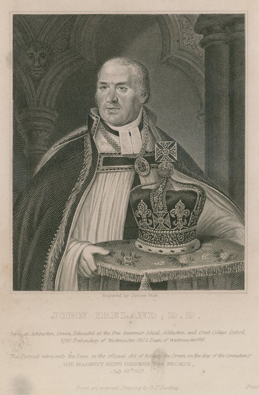 John Ireland, der holdt kronen ved kroningen af Hans Majestæt Kong George IV af English School