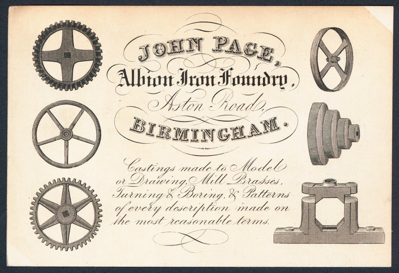 John Page, Albion Iron Foundry, handelskort af English School