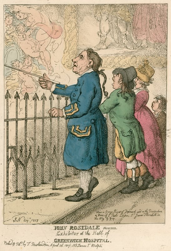 John Rosedale, sømand, udstiller i hallen på Greenwich Hospital, London af English School