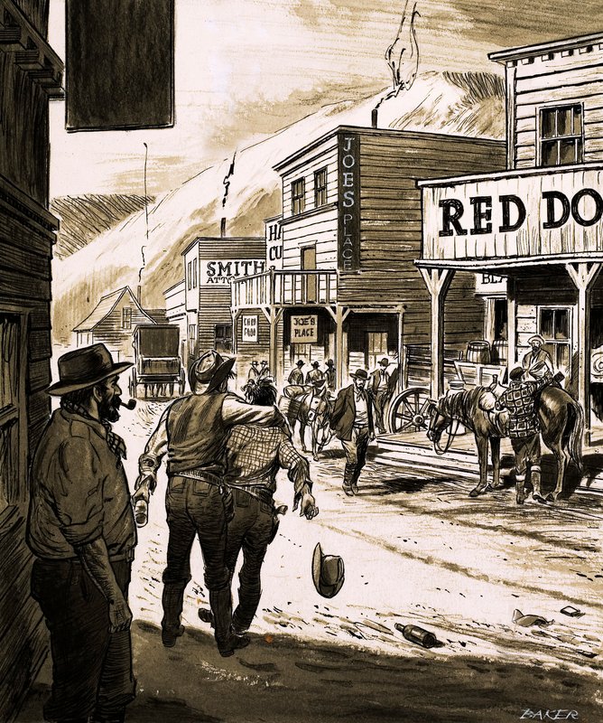 John Sutter opdagede guld i Sacramento Valley og begyndte det store guldfeber i Californien i 1847 (gouache på papir) af English School