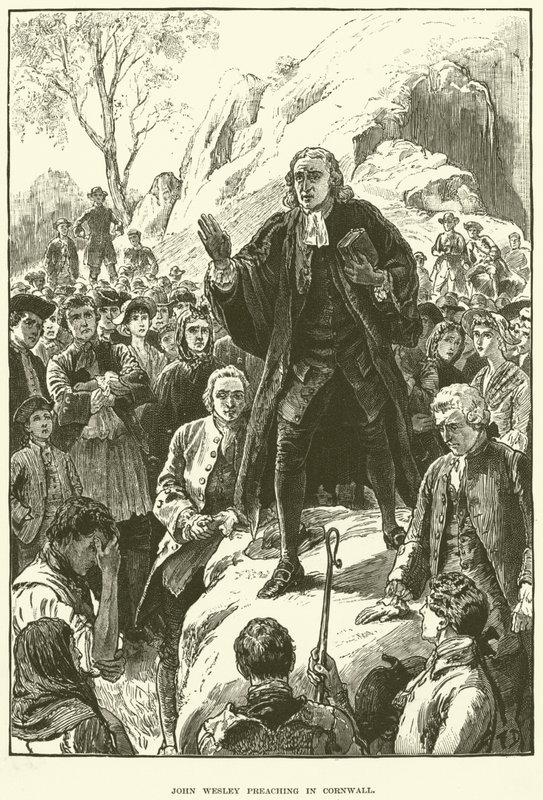 John Wesley, prædiker i Cornwall (gravering) af English School
