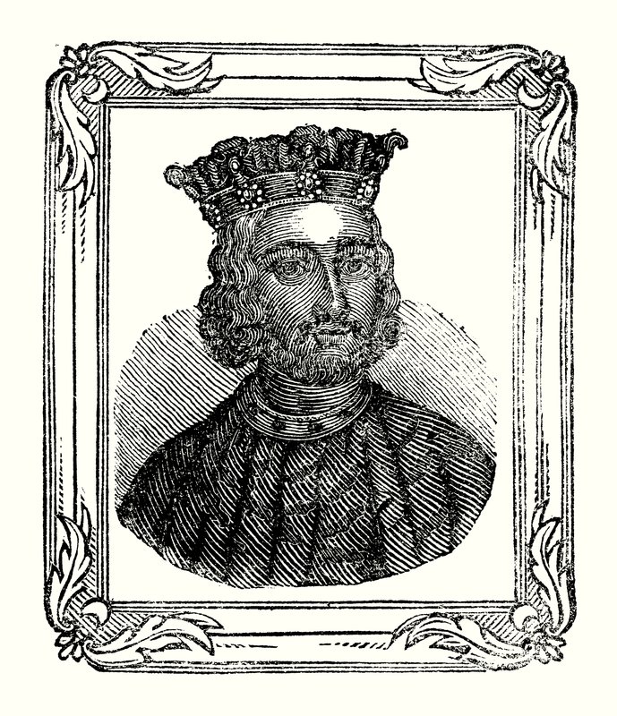 John blev født i 1167, kronet i 1199 og døde i 1216 (gravering) af English School